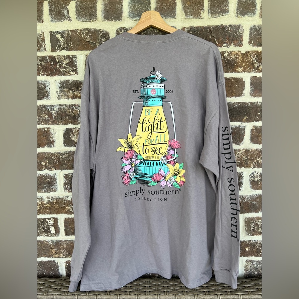 NWT: Simply Southern: Long Sleeve Shirt Light Steel “Be A Light” : Size XXL